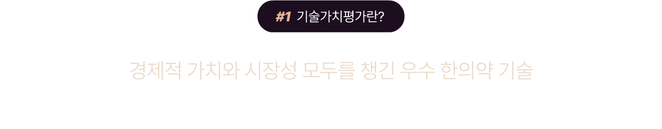 #1 기술가치평가란? 경제적 가치와 시장성 모두를 챙긴 우수 한의약 기술 기술가치평가를 통해 보유 기술의 가치를 파악하세요!
